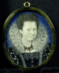 Női portré, 1600-17 (pergamen, fém és üveg)