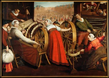 Gyapjúfonó és szövő munkások, 1600 körül (olaj, fa)
