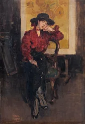 Elegáns hölgy pózol Vincent van Gogh napraforgói előtt, 1916-20 körül (olaj, vászon)