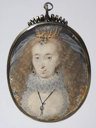 Lucy Russell, Bedford grófnőjének portréja, 1608-1616 körül (akvarell hártyán arannyal és ezüsttel, ezüst aranyozott keretben)
