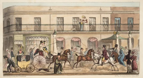 The High Street, Cheltenham, az angol kémből, pub. 1824 (kézzel színezett metszet)