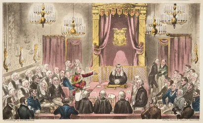 The House of Lords in High Debate, The English Spy, pub. 1824 (kézzel színezett metszet)