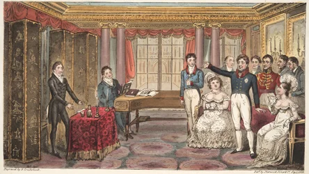 A király otthon, vagy Mathews a Carlton House-ban, Charles Westmacott Az angol kémből, 1824-ben (kézzel színezett metszet)
