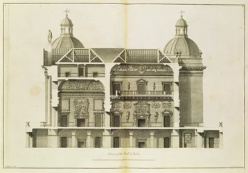 Houghton Hall: a Hall és a Szalon keresztmetszete, Pierre Fourdrinier metszet, 1735 (lásd még: 64903 és 64904)