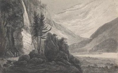Hegyvidéki táj Salomon Gessner felirattal (Svájc)