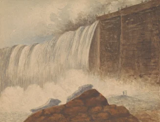 Kilátás a Niagara-vízesésre, két figurával a sziklán a jobb előtérben