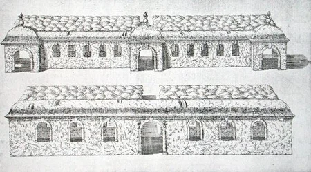 Árkádos árkádos sétányok a „The Gardens of Wilton”-ból, 1645 körül (metszet)