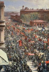 Bemutató az Október 25. sugárúton, vázlat az 1934-es festményhez a Tretyakov Galériában, 1930