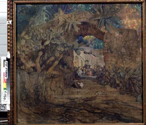 Tavern in a barlang (Tavern in a barlang). Isaak Izrailevich Brodsky (Brodsky) festménye (1884-1939). Olajfestmény