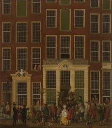 Jan de Groot könyvesboltja és lottóügynöksége az amszterdami Kalverstraatban, 1779
