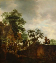 ""Utazók megállnak egy fogadóban az úton"" Isaac van ostade (1621-1649) festménye 1645 National Museum of Western Art, Tokió Japán