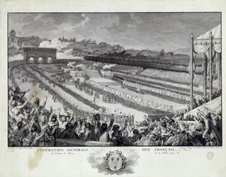 Francia forradalom: a francia minisztériumok általános szövetségének a párizsi Champs de Mars-i ünnepség képe 1791.07.14-én. Illusztráció: Isidore Helman (1743-1809) 18. századi Párizs, Musee Carnavalet