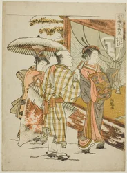 Az Ogiya karautája az esti hóban (Ogiya Karauta bosetsu), a "Nyolc nézet a Pleasure Quarters híres szépségeiről (Seiro meifu hakkei)" sorozatból