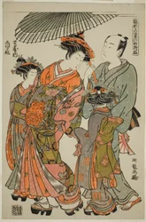 Shioginu of the Tsutaya, a "Modells for Fashion: New Designs olyan friss, mint a fiatal levelek (Hinagata wakana no hatsu moyo)" sorozatból.