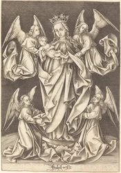 A Madonna és a gyermek a félholdon négy angyal által támogatott