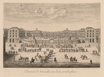 Kilátás a Versailles-i palotára, a Grande Place felől nézve