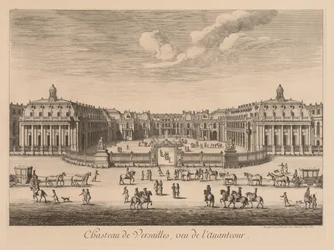 Kilátás a Versailles-i palotára, az előtérből nézve