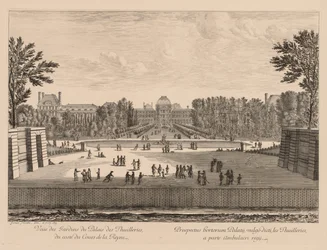 Kilátás a Tuileries-palotára és a kertekre, a Cours la Reine oldalról