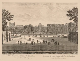 Kilátás a Tuileries-palotára és a kertekre, a Cours la Reine oldalról, 1673.