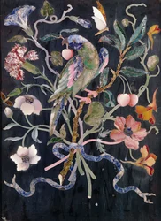 Papagáj egy csokorban (pietra dura)