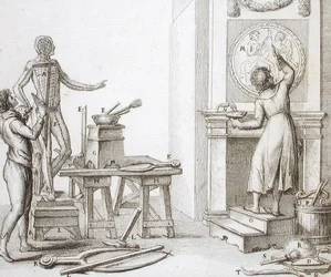 Szobrászműhely, 1800 körül (metszet)