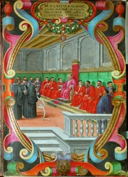 A velencei Nagytanács ülése Sebastiano Venier dózse elnökletével.