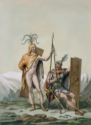 Csatához öltözött ókori kelta harcosok, 1800-1818 körül