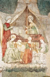 Bicocca degli Arcimboldi: 15. századi freskó, szövetvágás részlete és egy törpe (freskó)