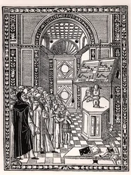 Templomi kórus, Franchino Gaffurio (1451-1522) illusztrációja a Practica Musicae-ből, Velencében 1512