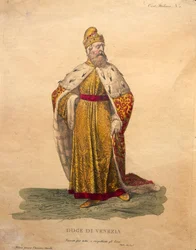 A velencei dózse jelmezei, Gioachino Rossini „Othello” című művéből (kézzel színezett litó)