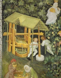 Szőlő zúzás. A borprés (freskó)