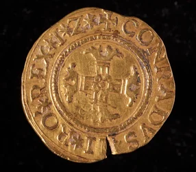 A Gének Köztársaság pénzneme: egy arany quadrupla. Átmérője 32 mm. 1616. Vissza. Genes Musei di Strada Nuova (l., M6459)