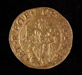 A Gének Köztársaságának pénzneme: öt arany doppie érme. Átm. 41 mm. 1652. Vissza. Genes Musei di Strada Nuova