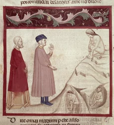 Dante és Vergilius (Kr. e. 70-19) találkozik a sziklákba zárt lelkekkel, Dante Alighieri (1265-1321) Isteni színjátékából.
