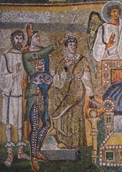 Részlet Krisztus első eljövetelének és Jézus gyermekkorának jeleneteiből, a Santa Maria Maggiore bazilika diadalívének mozaikja, Róma, Olaszország, 5. század.