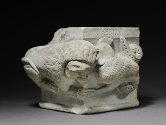 Eljegyzett tőke oroszlánnal és baziliszkuszral, 1175-1200