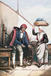 Halkereskedő és paraszt, illusztráció az Isztriai jelmezekből, Olaszországból