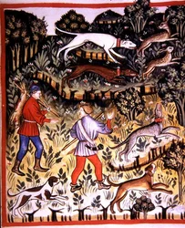 Fol.72r Vadászó nyúl, illusztráció a "Tacuinum Santiatis"-ból (pergamen)