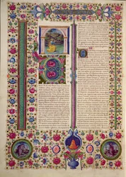 Fol.87v Hóseás próféta könyvének megnyitása (kispróféta, aki a bálványimádó zsidók ellen prédikál), a Borso d
