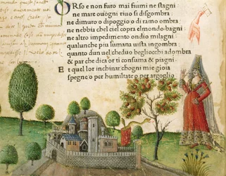 Fol. 17v, „Bear and never rivers or ponds”, Petrarch „Canzoniere e Trionfi” című művéből, 1470 körül