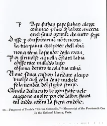 Dante (1265-1321) „Divina Commedia” című művének részlete, illusztráció a „Tudomány és irodalom a középkorban és a reneszánszban” című művéből, írta és metszett: Paul Lacroix, 1878