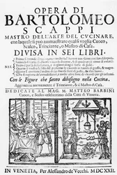 Bartolomeo Scappi szakácskönyvének előlapja, 1622