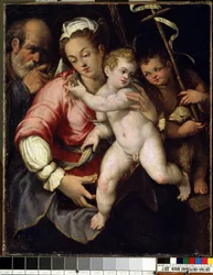 ""A Szent Család Keresztelő Szent János gyermekkel" (The Holy Family with John the Baptist) Festmény a 16. századi olasz iskoláról Mikalojus Konstantinas Ciurlionis Szépművészeti Múzeum, Kaunas, Litvánia