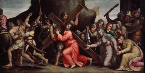 ""Krisztus hordozza keresztjét"" (Krisztus hordozza a keresztet) Az olasz iskola festménye. 1550-1600 Manierizmus. Regionális Deineka Művészeti Galéria, Kurszk Oroszország