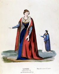 Leonora jelmeze a Trouvère (Trovatore) első ábrázolásához Giuseppe Verdi (1854) biblioteca de la scala de Milan