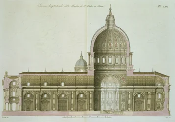 A római Szent Péter-bazilika hosszmetszete, 26. tábla A nemzetek története III. részéből, metszette G. Lago