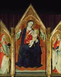 Madonna ápolja a Krisztus-gyermeket szentekkel (tempera fán) (254064 részlet)