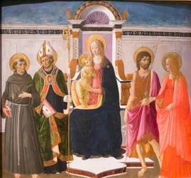 Madonna és gyermeke szentekkel trónol