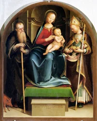 Madonna és gyermeke Szent Antal apáttal és Bari Szent Miklóssal, 1520