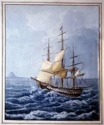 A pármai Marie Louise egy vitorlás fedélzetén, amely 1824. július 10-én Nápolyba vitte, B. Boccaccio festménye. A pármai Glauco Lombardi múzeum